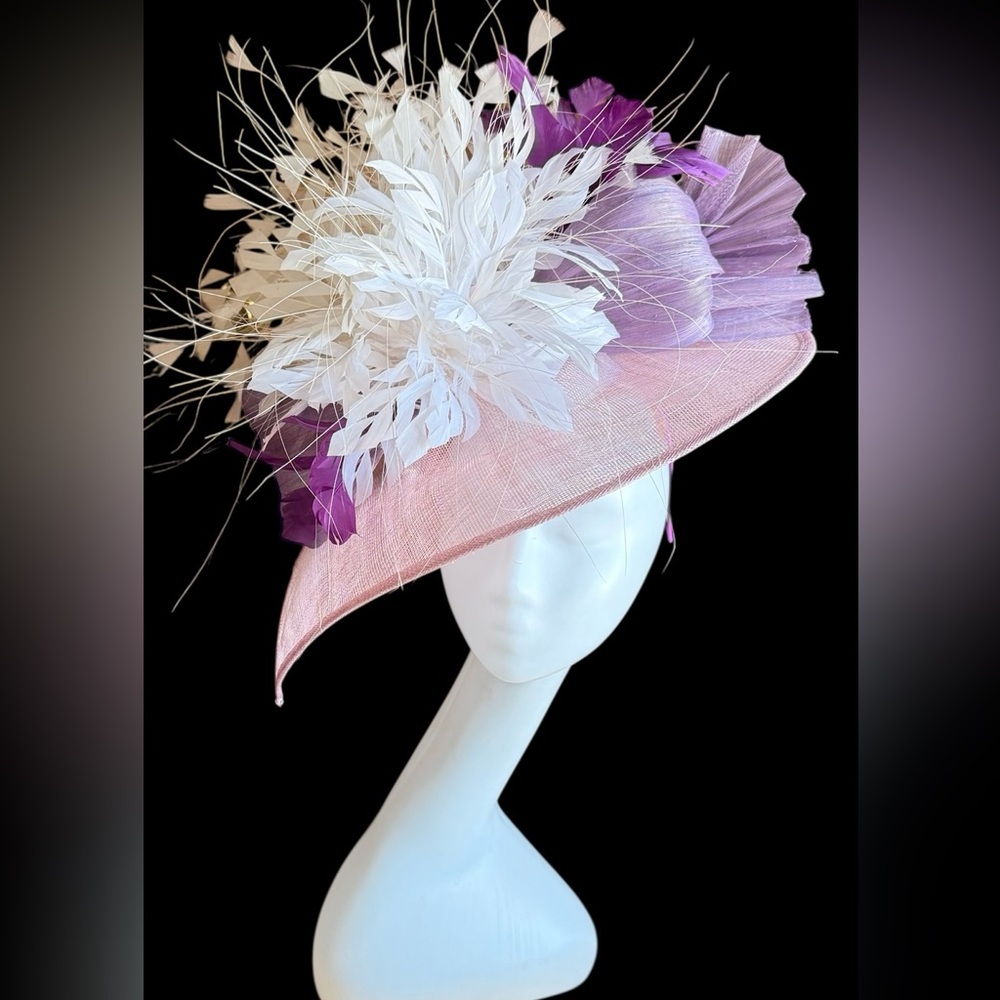 Fascinator with All the purples and some beautiful white feathers!  Easy to wear - Picture 3 of 6